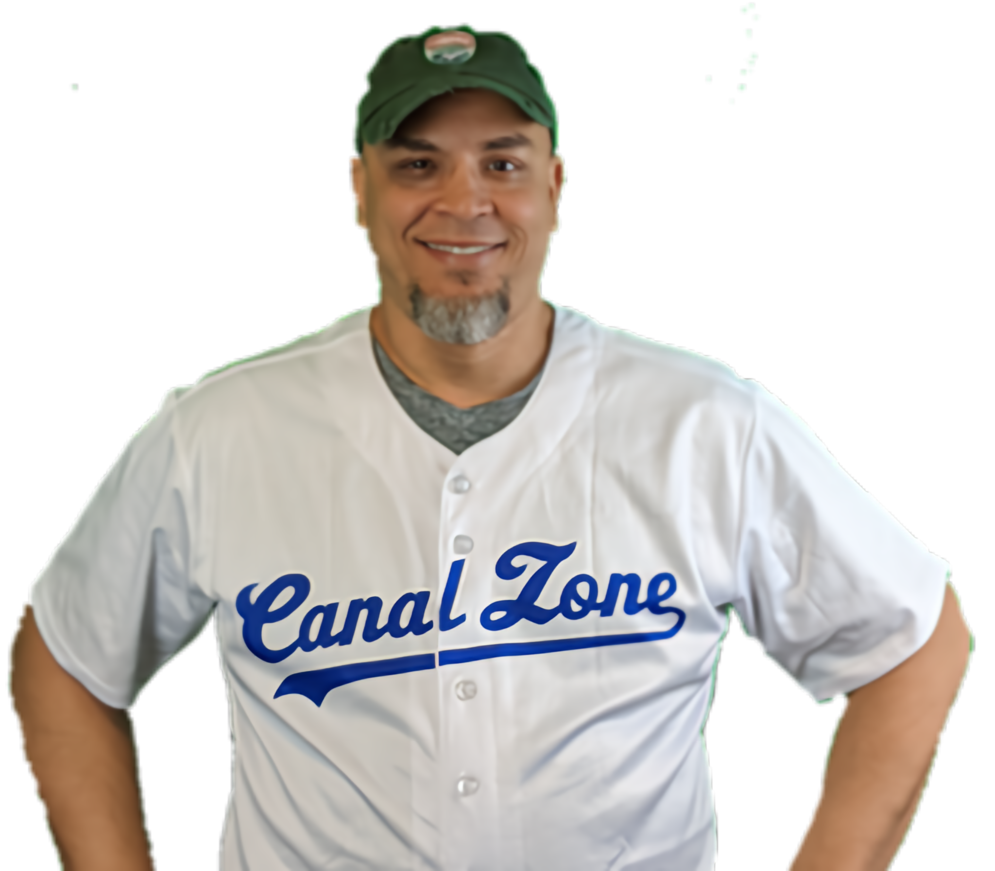 Will Benninghoff wearing a Canal Zone baseball jersey and cap.